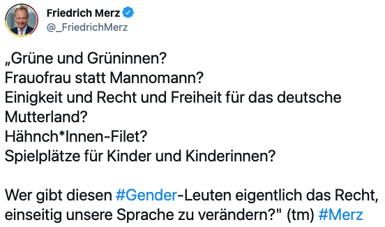 Tweet Friedrich Merz Gendersprache
