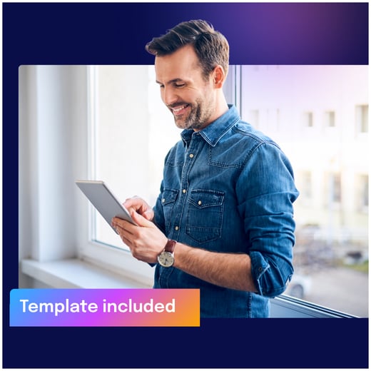 Image of man on tablet, text reads template included; IC audit image