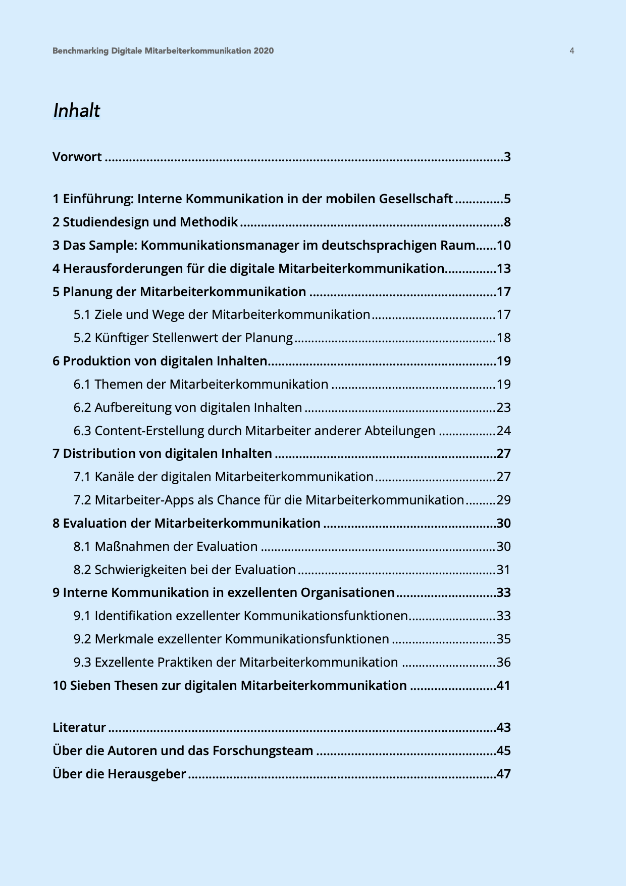 Inhaltsverzeichnis Benchmarking