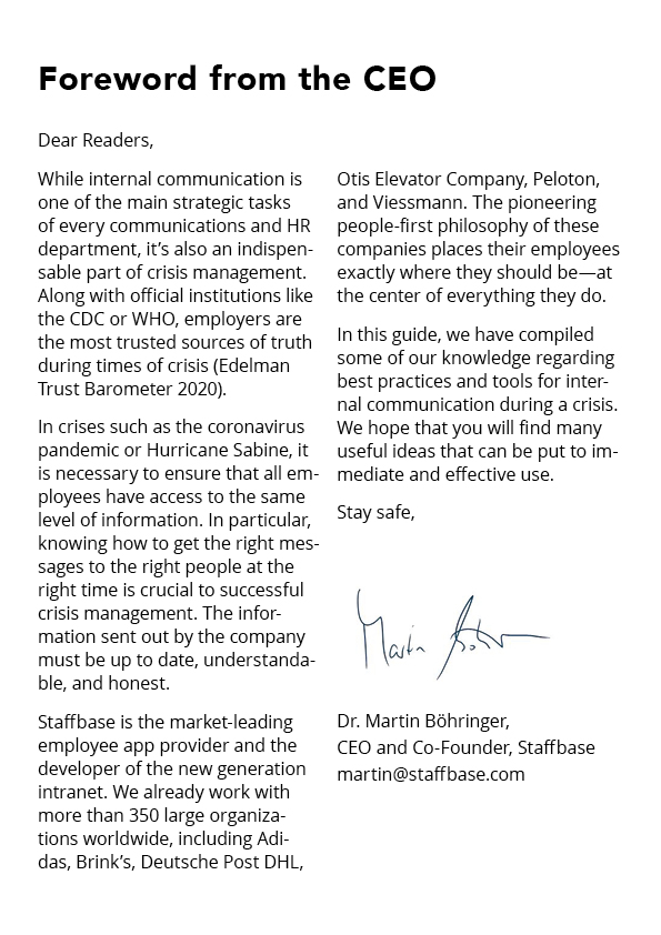 INTERNAL COMMS & COVID Forward from CEO