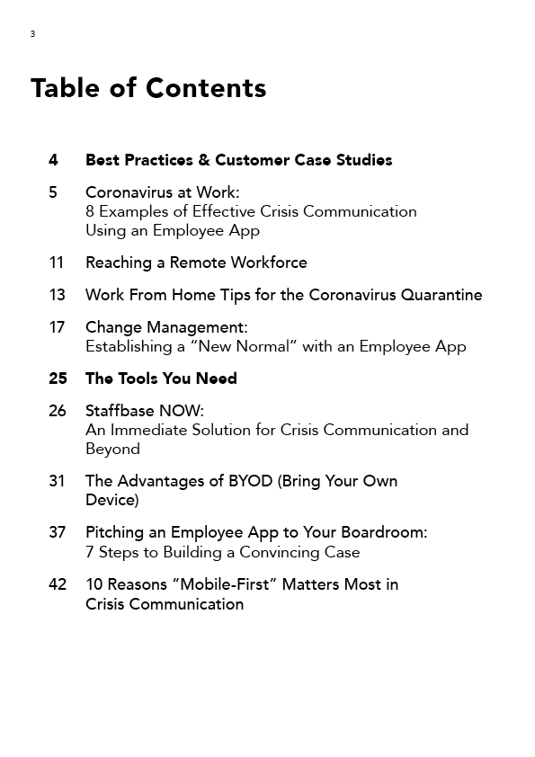 INTERNAL COMMS & COVID Table of Contents