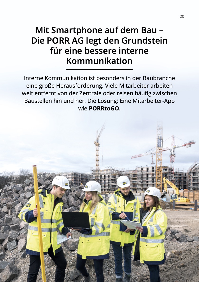 Mitarbeiter digital einbeziehen - Beispielseite Porr AG