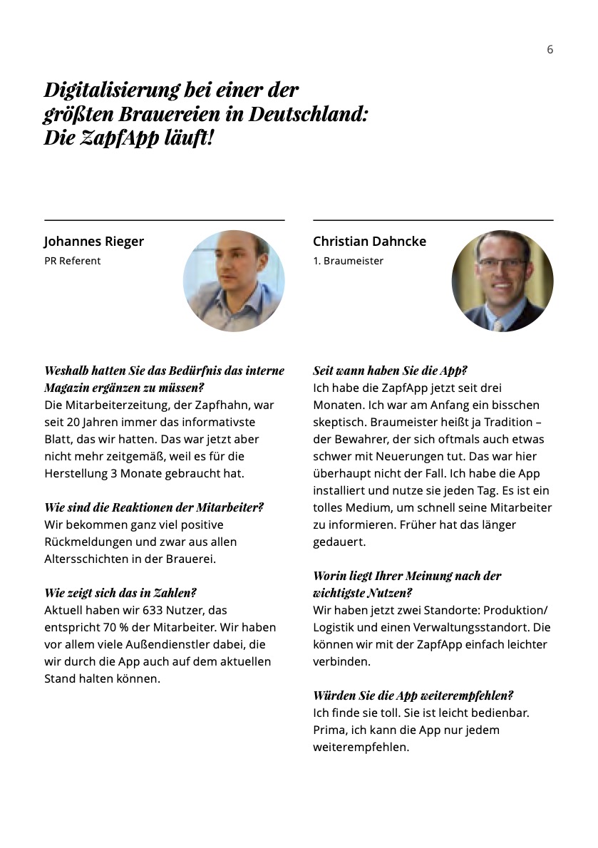 Booklet Mitarbeiter erreichen - Beispielseite Paulaner