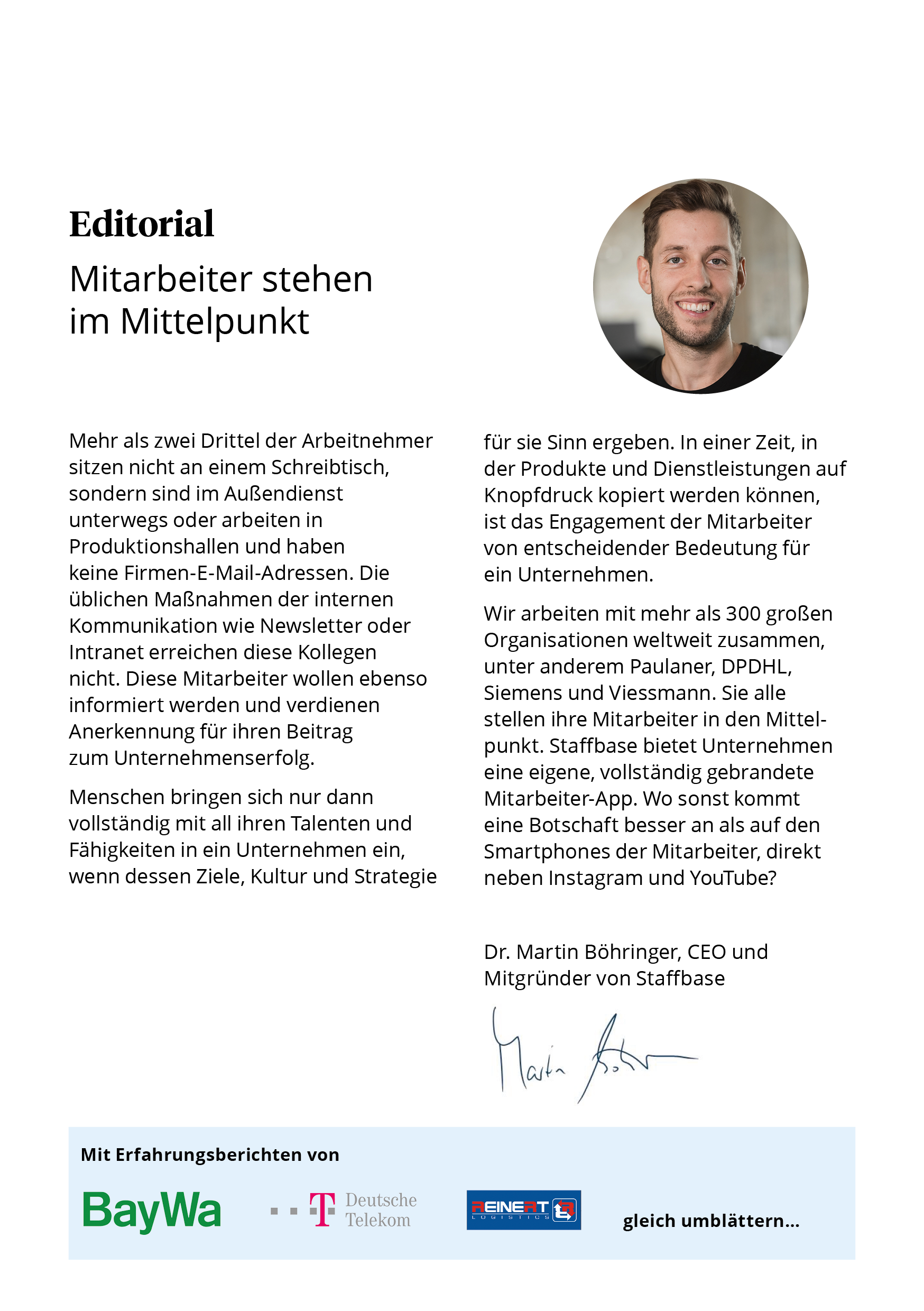 Editorial Martin Böhringer, das Mitarbeiter-App Handbuch