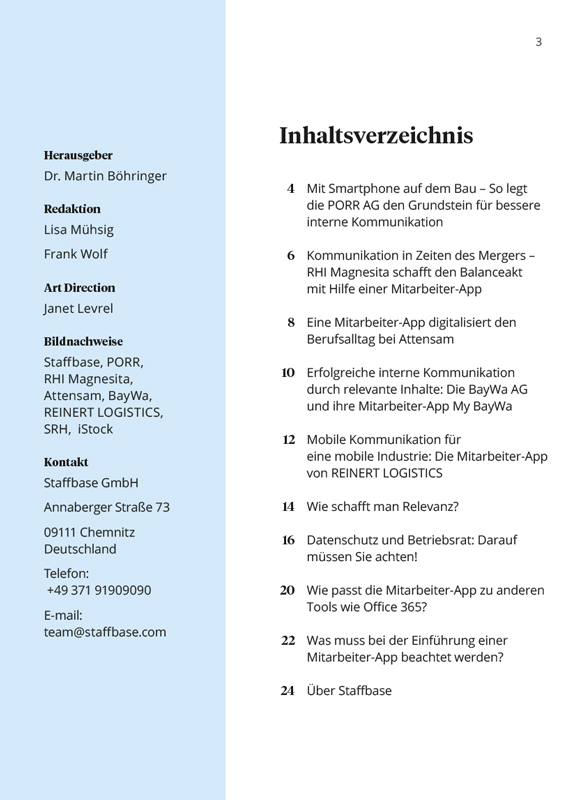 Inhaltsverzeichnis Mitarbeiter-App Handbuch